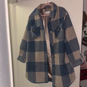 Calvin Klein Blue and Cream Checkered Coat